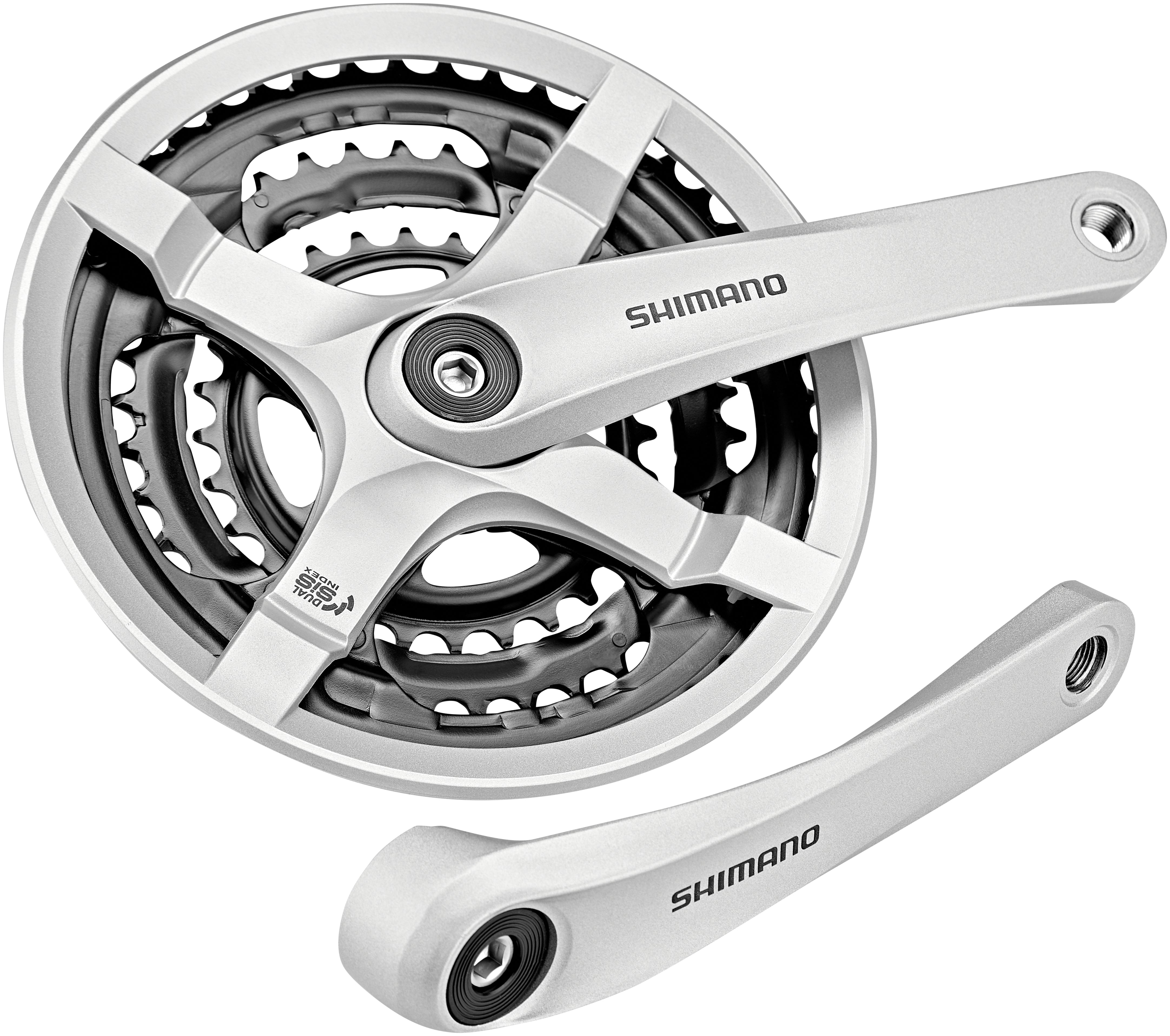 Shimano FC-TY501 Kurbelgarnitur 6/7/8-fach 48-38-28 Zähne mit Kettenschutzring silber